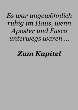 Es war ungewöhnlich ruhig im Haus, wenn Aposter und Fusco unterwegs waren …  Zum Kapitel